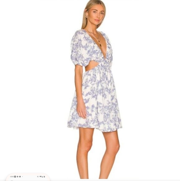 Bardot Backless Floral Dress in White and Purple - Picture 2 of 5